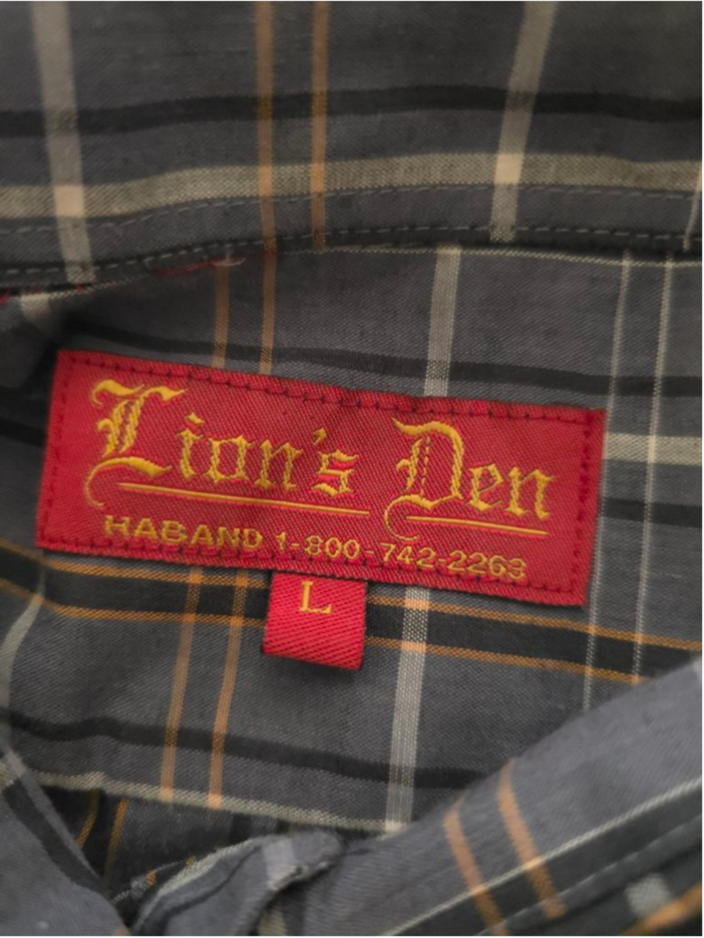 Men's Lion's Den Casual Button Down Shirt L Gray Orange Plaid Business Casual - Picture 8 of 8